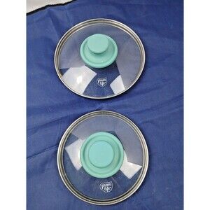 Green Life  6" And  7" Replacement Glass Metal Pot Pan Lids Teal Knob
